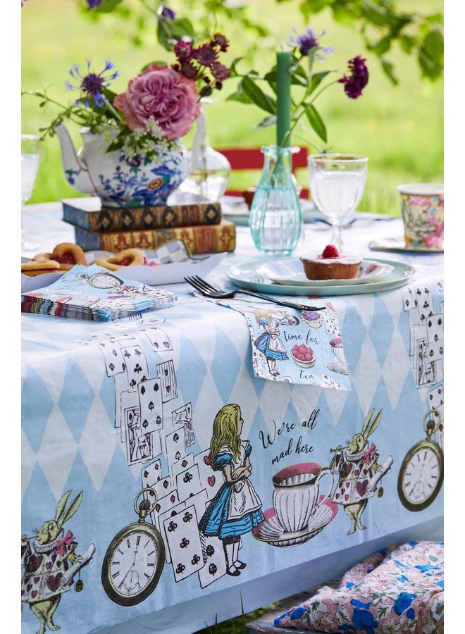 توكينج تيبلز غطاء طاولة ورقي أزرق مستوحى من "أليس في بلاد العجائب" من "توكنج تيبلز" | مفرش طاولة للاستخدام مرة واحدة، قابل لإعادة التدوير المنزلي | لوازم حفلات شاي "ماد هاتر"، وأعياد الميلاد، وعيد الأم، وحفلات استقبال المولود الجديد - Image 4