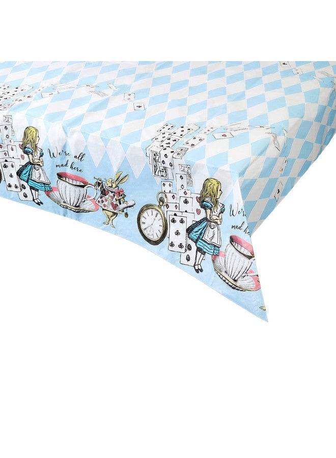توكينج تيبلز غطاء طاولة ورقي أزرق مستوحى من "أليس في بلاد العجائب" من "توكنج تيبلز" | مفرش طاولة للاستخدام مرة واحدة، قابل لإعادة التدوير المنزلي | لوازم حفلات شاي "ماد هاتر"، وأعياد الميلاد، وعيد الأم، وحفلات استقبال المولود الجديد - Image 1