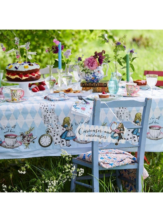 توكينج تيبلز غطاء طاولة ورقي أزرق مستوحى من "أليس في بلاد العجائب" من "توكنج تيبلز" | مفرش طاولة للاستخدام مرة واحدة، قابل لإعادة التدوير المنزلي | لوازم حفلات شاي "ماد هاتر"، وأعياد الميلاد، وعيد الأم، وحفلات استقبال المولود الجديد - Image 3