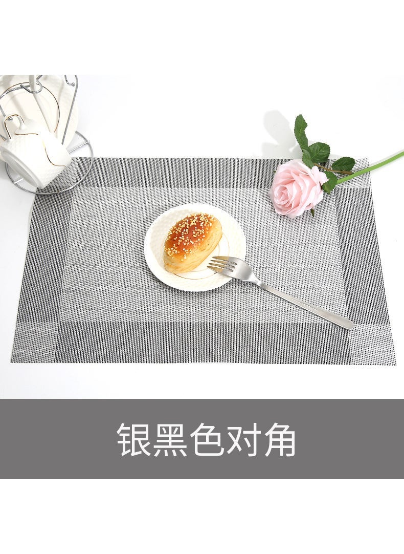 Arabest - Shengte Wholesale Placemat Teslin pvc Square Nordic Western Placemat Woven Chinese Table Mat Insulation Simple ST010371-1 silver black diagonal - Image 1