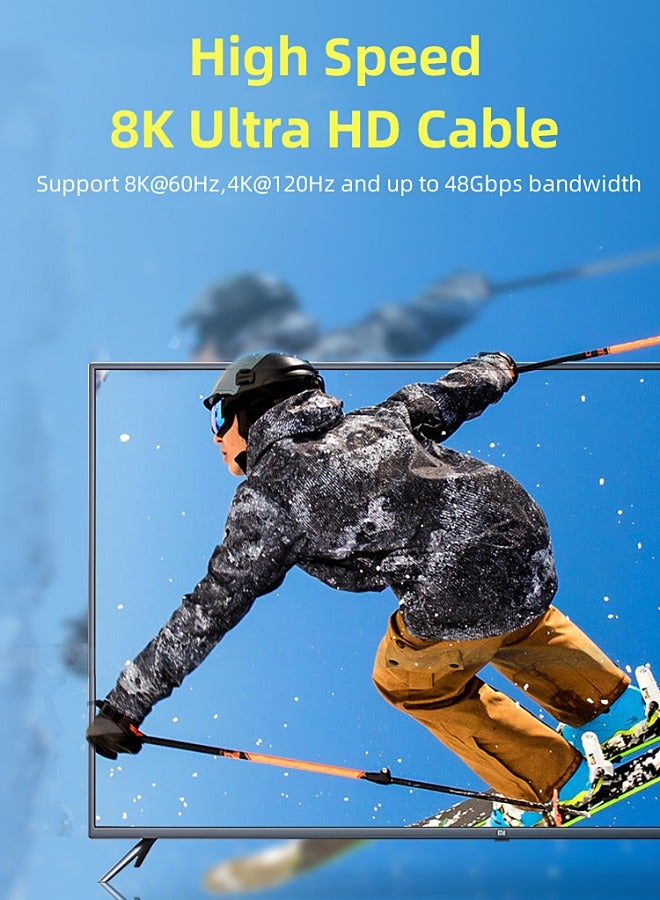 مي فازا كابل HDMI 2.1 بدقة 8K - يدعم دقة 8K بتردد 60 هرتز، و4K بتردد 120 هرتز، و2K بتردد 240 هرتز، و1080 بكسل بتردد 240 هرتز، و48 جيجابت في الثانية، وتقنية 3D، وHDR، وHDCP، وeARC، وDolby - كابل HDMI فائق السرعة لأجهزة الكمبيوتر المحمولة، والكمبيوتر، والشاشات، وأجهزة العرض، والتلفزيون، وPS4، وPS5، وXbox، وSwitch، وأجهزة التلفزيون عالية الدقة - Image 2