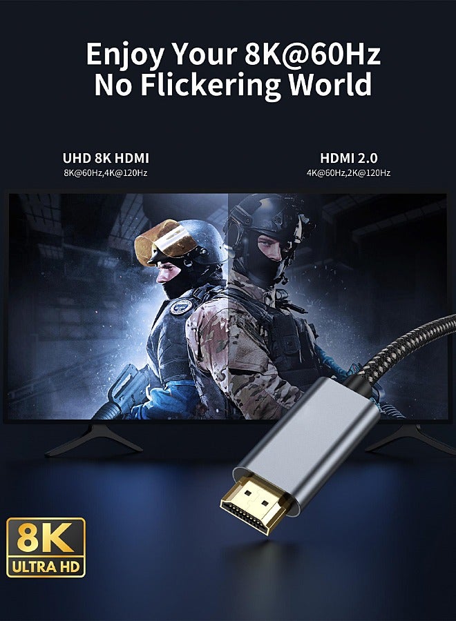 مي فازا كابل HDMI 2.1 بدقة 8K - يدعم دقة 8K بتردد 60 هرتز، و4K بتردد 120 هرتز، و2K بتردد 240 هرتز، و1080 بكسل بتردد 240 هرتز، و48 جيجابت في الثانية، وتقنية 3D، وHDR، وHDCP، وeARC، وDolby - كابل HDMI فائق السرعة لأجهزة الكمبيوتر المحمولة، والكمبيوتر، والشاشات، وأجهزة العرض، والتلفزيون، وPS4، وPS5، وXbox، وSwitch، وأجهزة التلفزيون عالية الدقة - Image 3