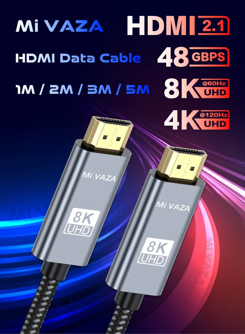 مي فازا كابل HDMI 2.1 بدقة 8K - يدعم دقة 8K بتردد 60 هرتز، و4K بتردد 120 هرتز، و2K بتردد 240 هرتز، و1080 بكسل بتردد 240 هرتز، و48 جيجابت في الثانية، وتقنية 3D، وHDR، وHDCP، وeARC، وDolby - كابل HDMI فائق السرعة لأجهزة الكمبيوتر المحمولة، والكمبيوتر، والشاشات، وأجهزة العرض، والتلفزيون، وPS4، وPS5، وXbox، وSwitch، وأجهزة التلفزيون عالية الدقة - Image 1