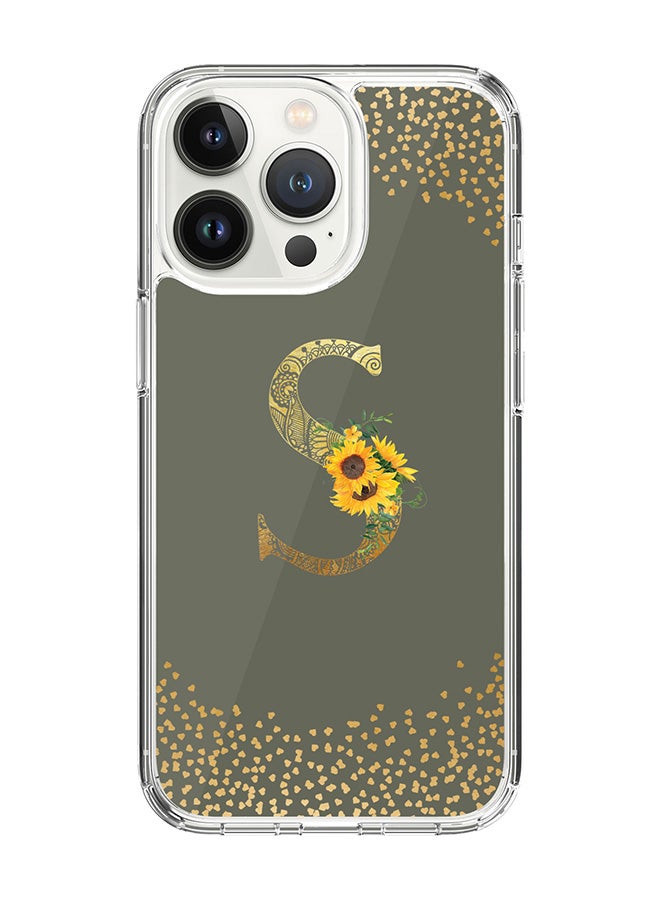 Stylizedd Classic Clear Case For iPhone 14 Pro, Hybrid Soft Case Cover- Custom Monogram Initial Letter Mandala Floral Pattern Alphabet - S ( Olive Green) - Image 1