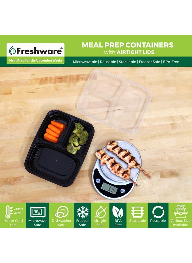 Freshware Meal Prep Containers [21 Pack] 3 Compartment with Lids, Food Storage Containers, Bento Box, BPA Free, Stackable, Microwave/Dishwasher/Freezer Safe (24 oz) - Image 2