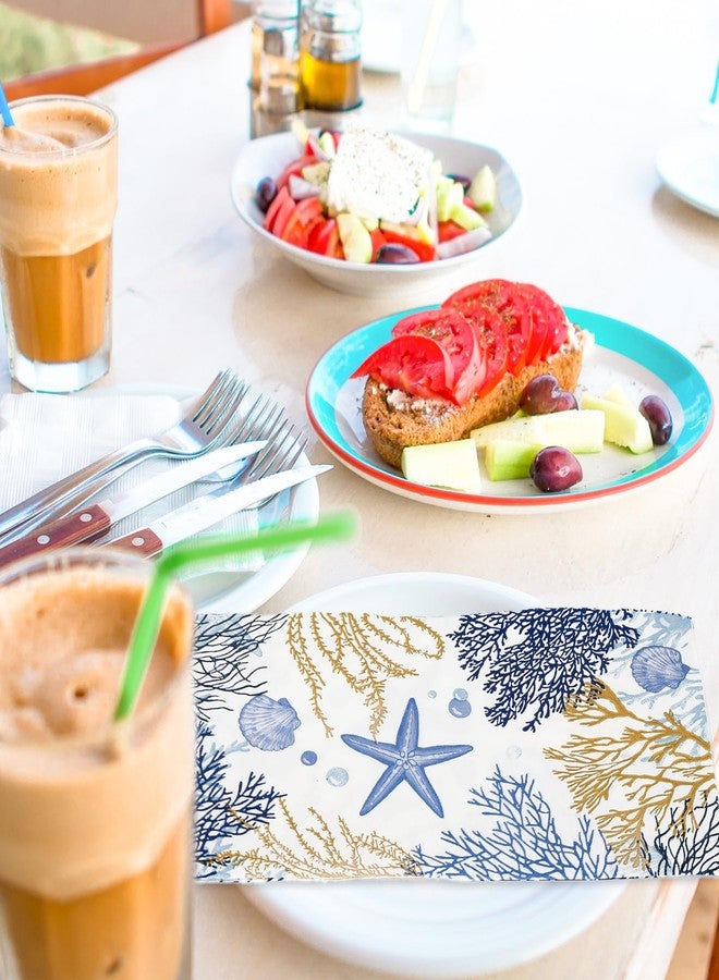 JarThenaAMCS 100Pcs Ocean Guest Napkins Gold Foil Blue Coral Starfish Disposable Napkins Coastal Beach Dinner Hand Towel Paper Napkins for Bathroom Wedding Baby Shower Party Table Decor - Image 5