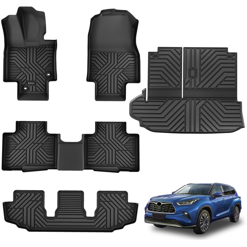 KARPAL Floor Mats Fit for Toyota Highlander 20202025 7Seater Custom Fit All Weather TPE Floor Liners 1st 2nd Row Cargo Liner Backseat Mat Highlander Accessories