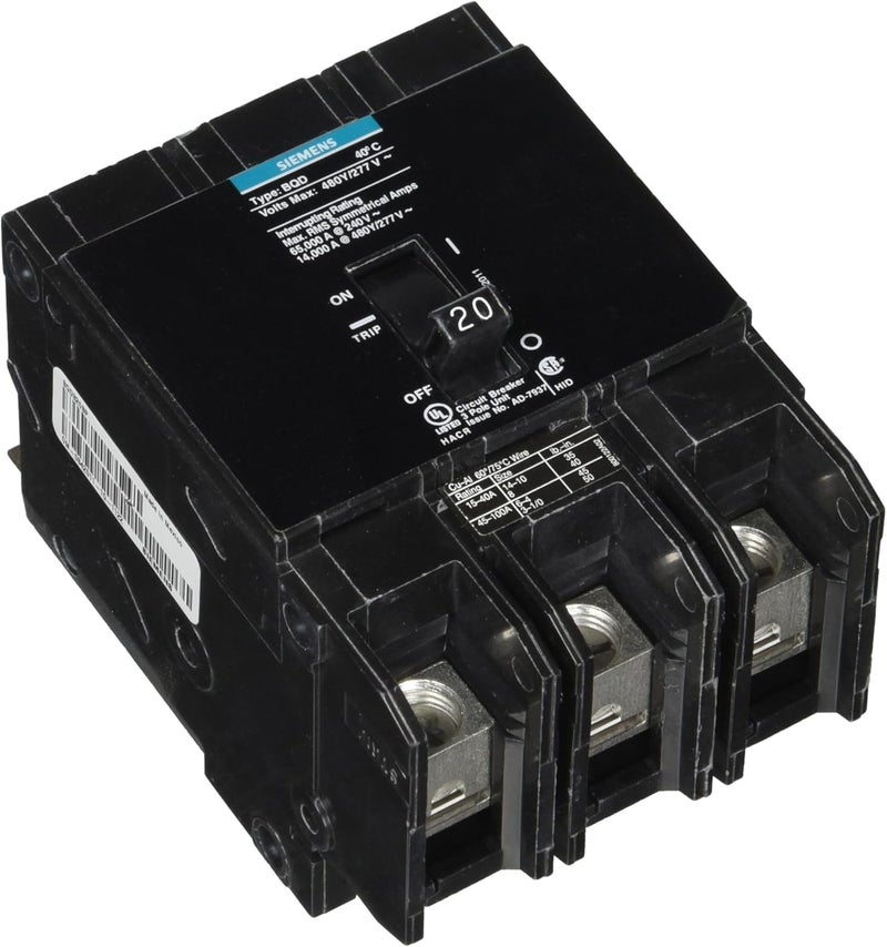 SIEMENS BQD320 20Amp Three Pole 480Y277V AC 14KAIC Bolt in Breaker - Image 1