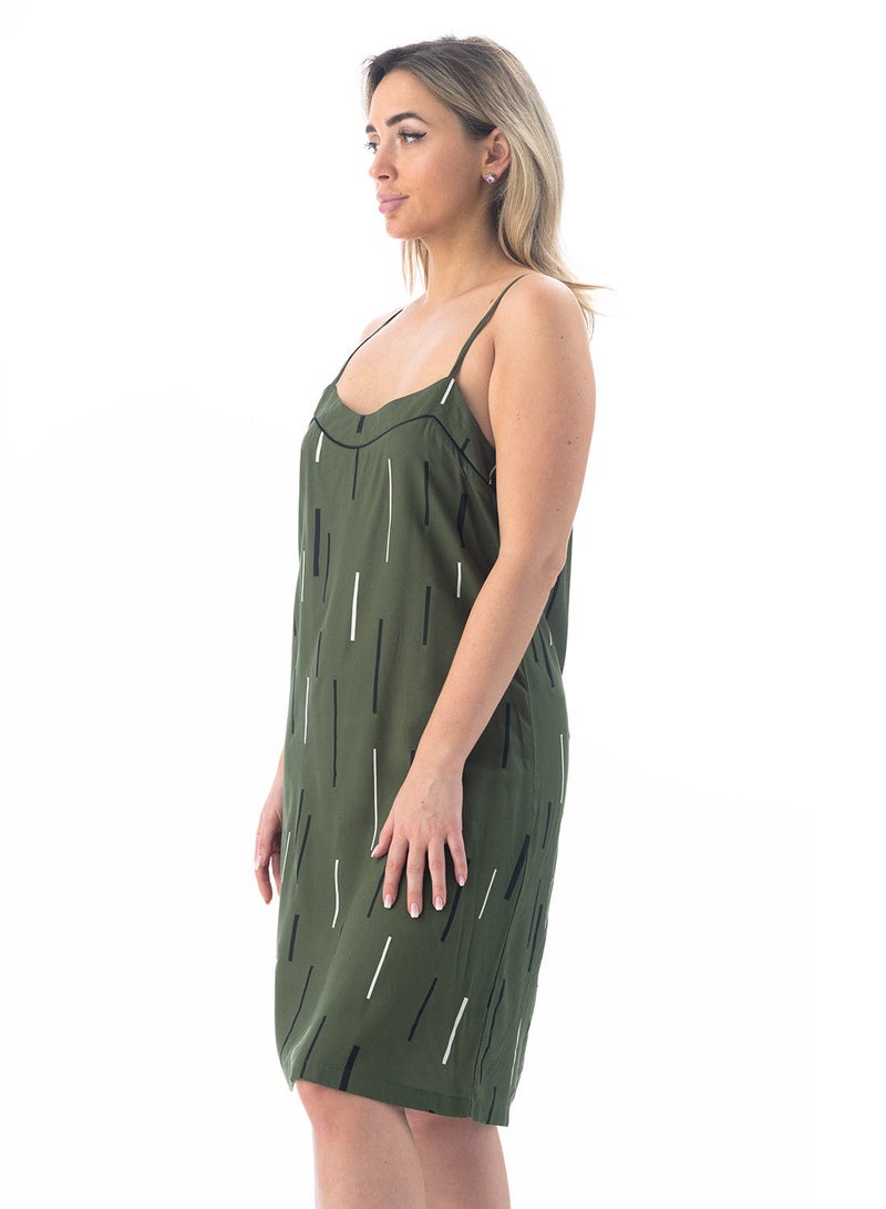 Lacy Dreams Printed Spaghetti Straps Chemise Olive - Image 2