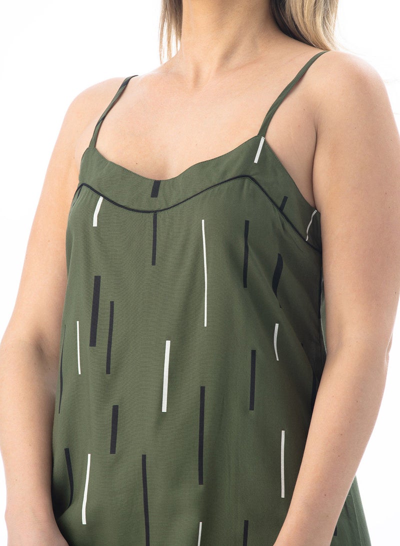 Lacy Dreams Printed Spaghetti Straps Chemise Olive - Image 4