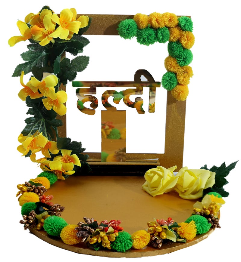 THE BRIDE MADE Wood Decorative Haldi Mehndi Platter, 10X10X8 Inches, Handmade for Wedding Celebrations (Regular) - Image 2