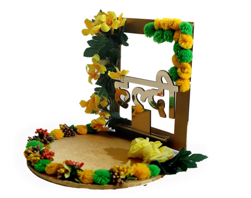 THE BRIDE MADE Wood Decorative Haldi Mehndi Platter, 10X10X8 Inches, Handmade for Wedding Celebrations (Regular) - Image 4