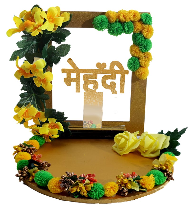 THE BRIDE MADE Wood Decorative Haldi Mehndi Platter, 10X10X8 Inches, Handmade for Wedding Celebrations (Regular) - Image 1