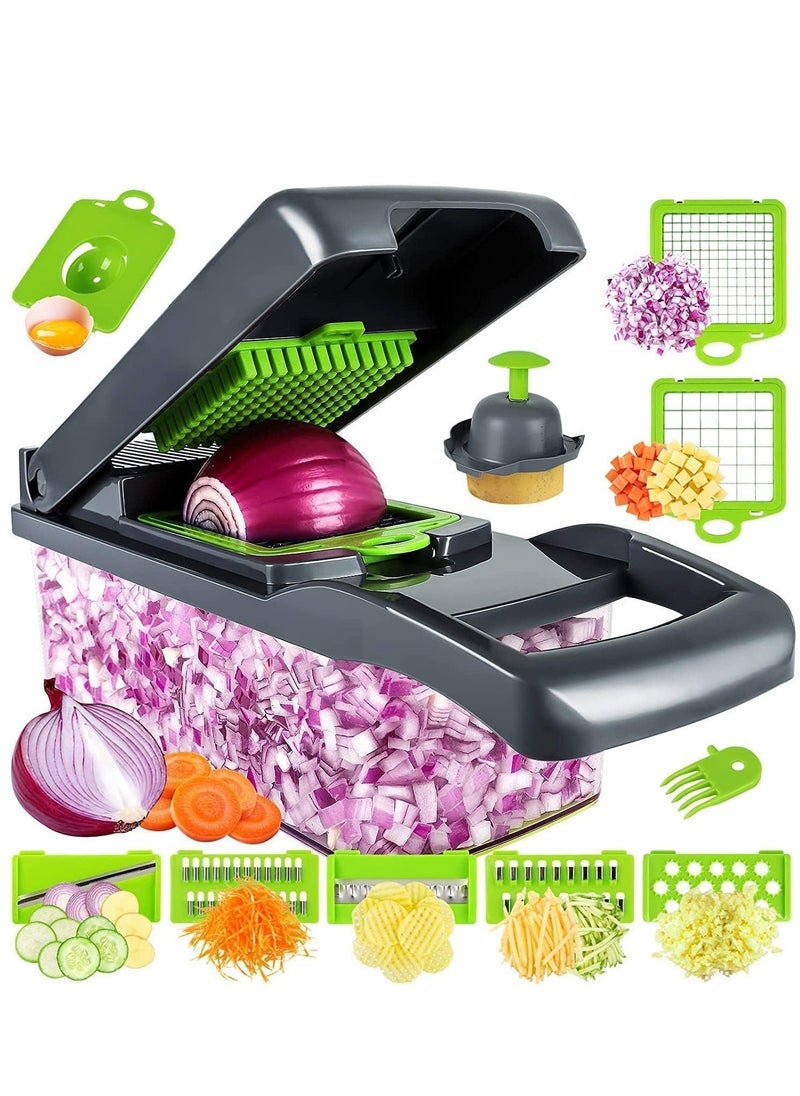 Raxoom Vegetable Chopper,Multifunctional 13-in-1 Food Choppers Onion Chopper Vegetable Slicer Cutter Dicer Veggie chopper with 8 Blades,Colander Basket,Container for Salad Potato Carrot Garlic - Image 1