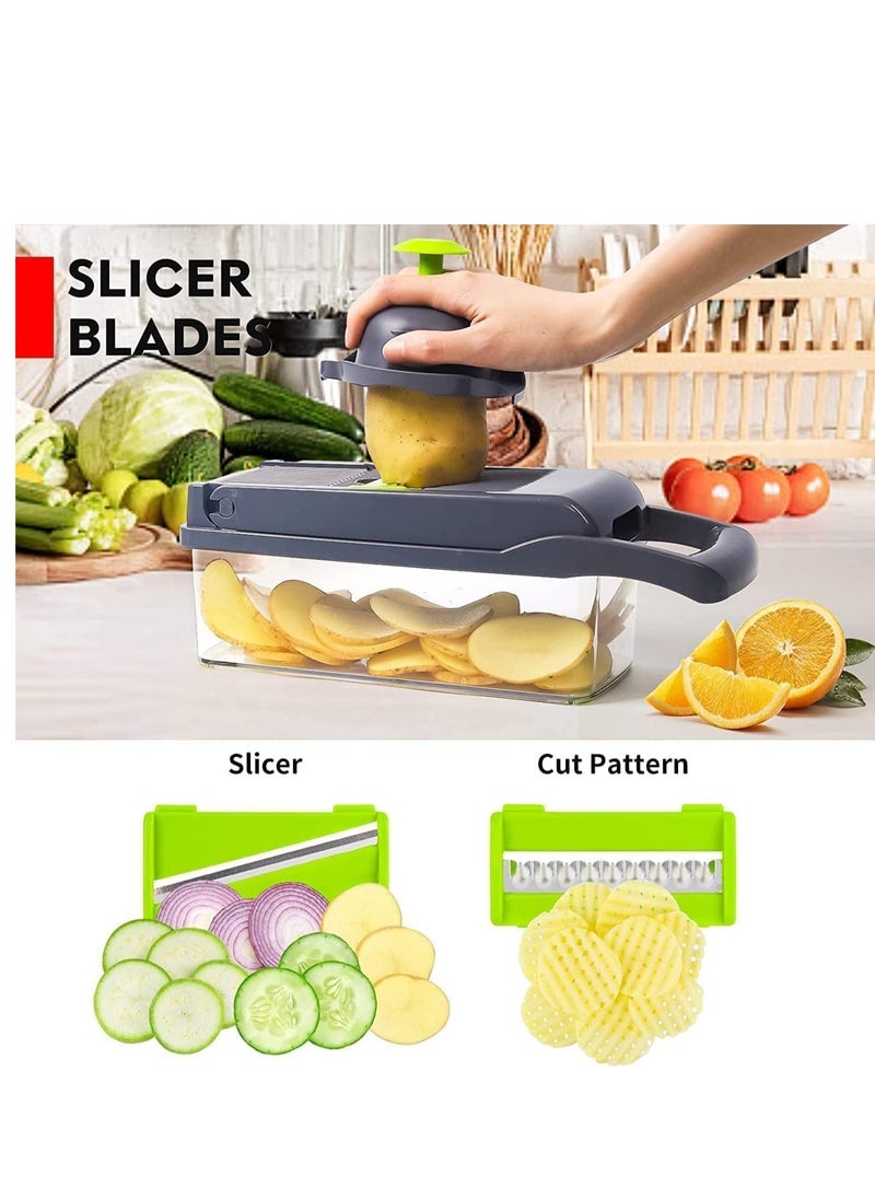 Raxoom Vegetable Chopper,Multifunctional 13-in-1 Food Choppers Onion Chopper Vegetable Slicer Cutter Dicer Veggie chopper with 8 Blades,Colander Basket,Container for Salad Potato Carrot Garlic - Image 5