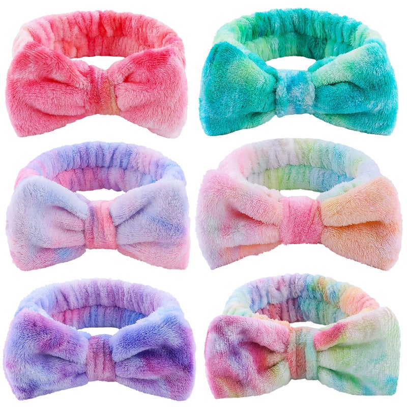 WSYUB Skincare Headband, 6pcs, Tie Dye Color, Soft Coral Fleece, Elastic, Washable, Reusable, For Women, Girls, Facial Makeup, Shower, Exercise, Party Gift - Image 1