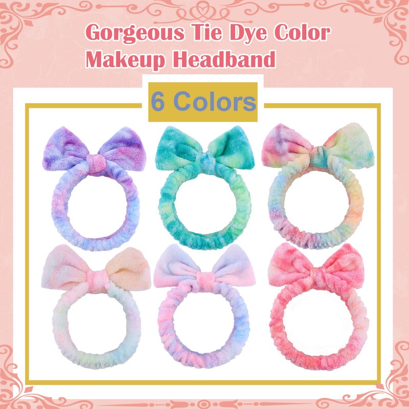 WSYUB Skincare Headband, 6pcs, Tie Dye Color, Soft Coral Fleece, Elastic, Washable, Reusable, For Women, Girls, Facial Makeup, Shower, Exercise, Party Gift - Image 3