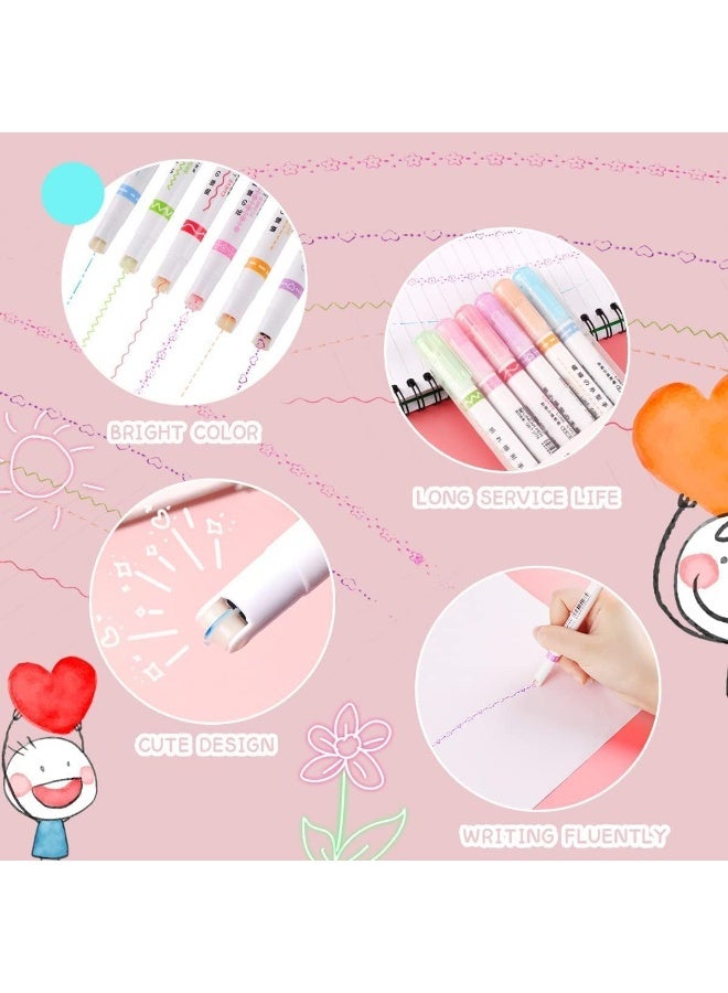 Generic SAFENHAND Curve Highlighter Pen Set, 6 Pcs Dual Tip Pens Highlighters, Curve Highlighter Pen for Kids, Colored Highlighters Markers for Coloring Books Writing Journal Drawing Scrapbook Art Office  - Image 2