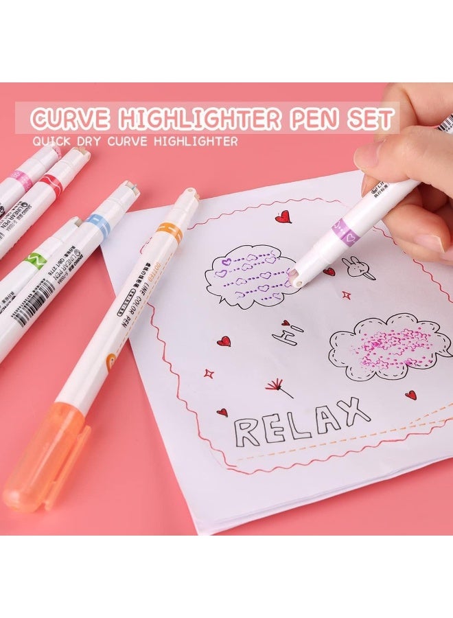 Generic SAFENHAND Curve Highlighter Pen Set, 6 Pcs Dual Tip Pens Highlighters, Curve Highlighter Pen for Kids, Colored Highlighters Markers for Coloring Books Writing Journal Drawing Scrapbook Art Office  - Image 4