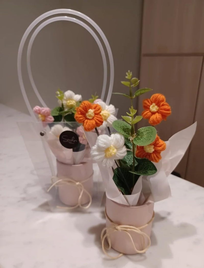VRB Dec Artificial Crochet Flower Bouquet, Artificial Flowers Bunch, Gift for Girls, Home Decor, Gifting, etc, Pink Daisy Bouquet, 1 pcs - Image 5