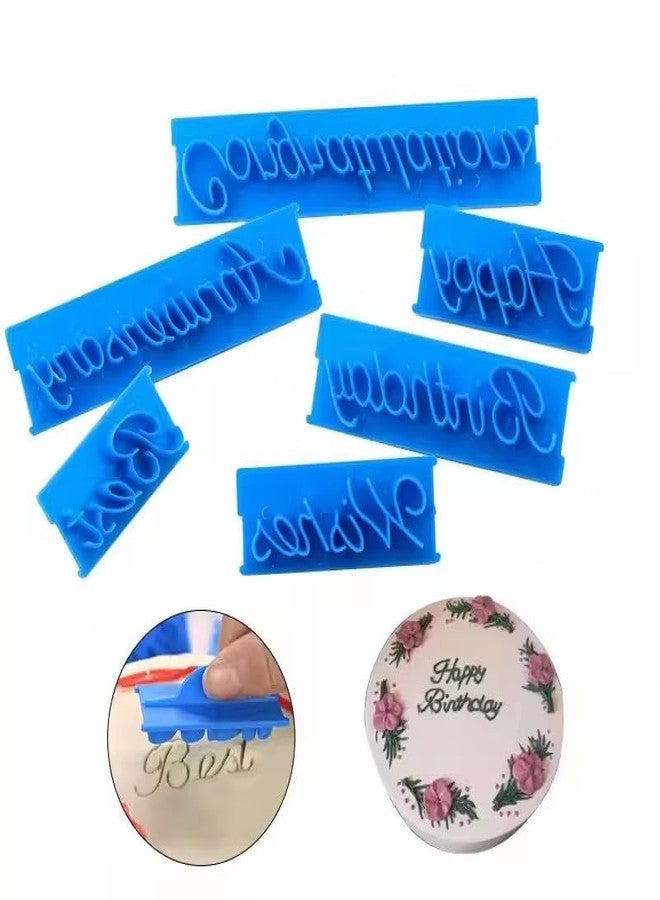 Anyana 6pcs set Cake Words Happy Birthday & Best Wishes & Congratulations & Anniversary cookie fondant stamper biscuit stamp impression cutter cupcake decorating Sugarcraft Cake Decoration topper - Image 2