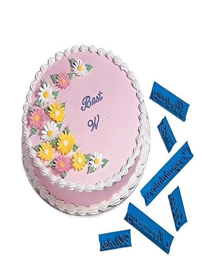 Anyana 6pcs set Cake Words Happy Birthday & Best Wishes & Congratulations & Anniversary cookie fondant stamper biscuit stamp impression cutter cupcake decorating Sugarcraft Cake Decoration topper - Image 1
