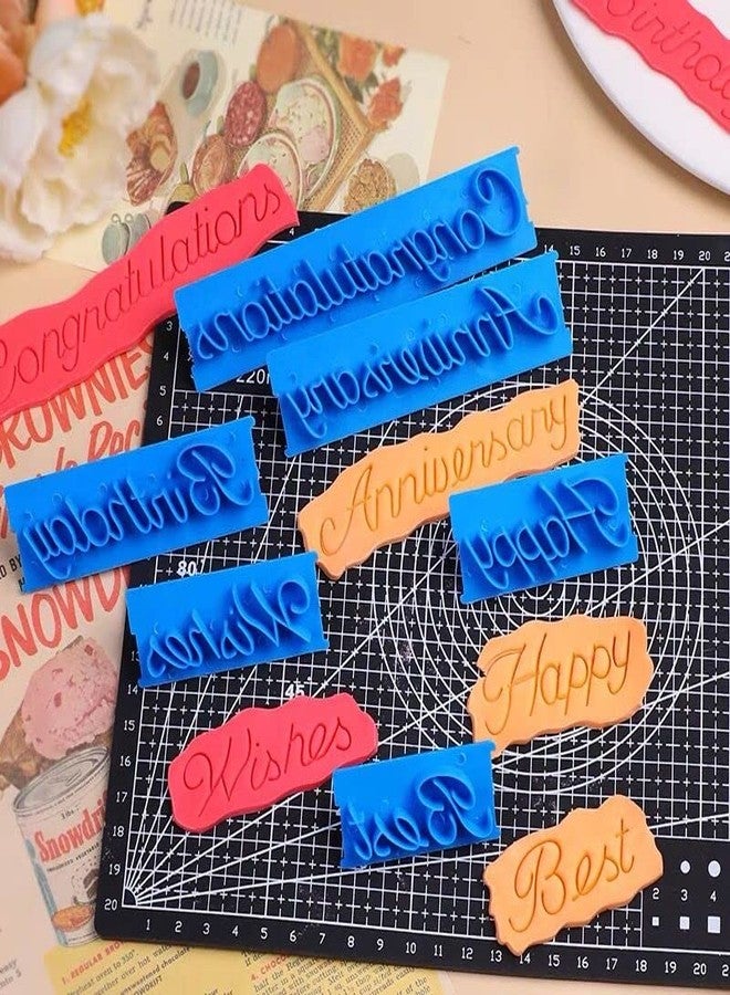 Anyana 6pcs set Cake Words Happy Birthday & Best Wishes & Congratulations & Anniversary cookie fondant stamper biscuit stamp impression cutter cupcake decorating Sugarcraft Cake Decoration topper - Image 3