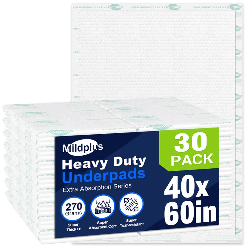 MILDPLUS Heavy Duty Underpads 40X60 Super Sized Chucks Pads 270 Grams Disposable Bed Pads with Strength Cloth Backing Extra Absorption Pads for Incontinence 100X152CM 30 Count Discreet Packaging - Image 3