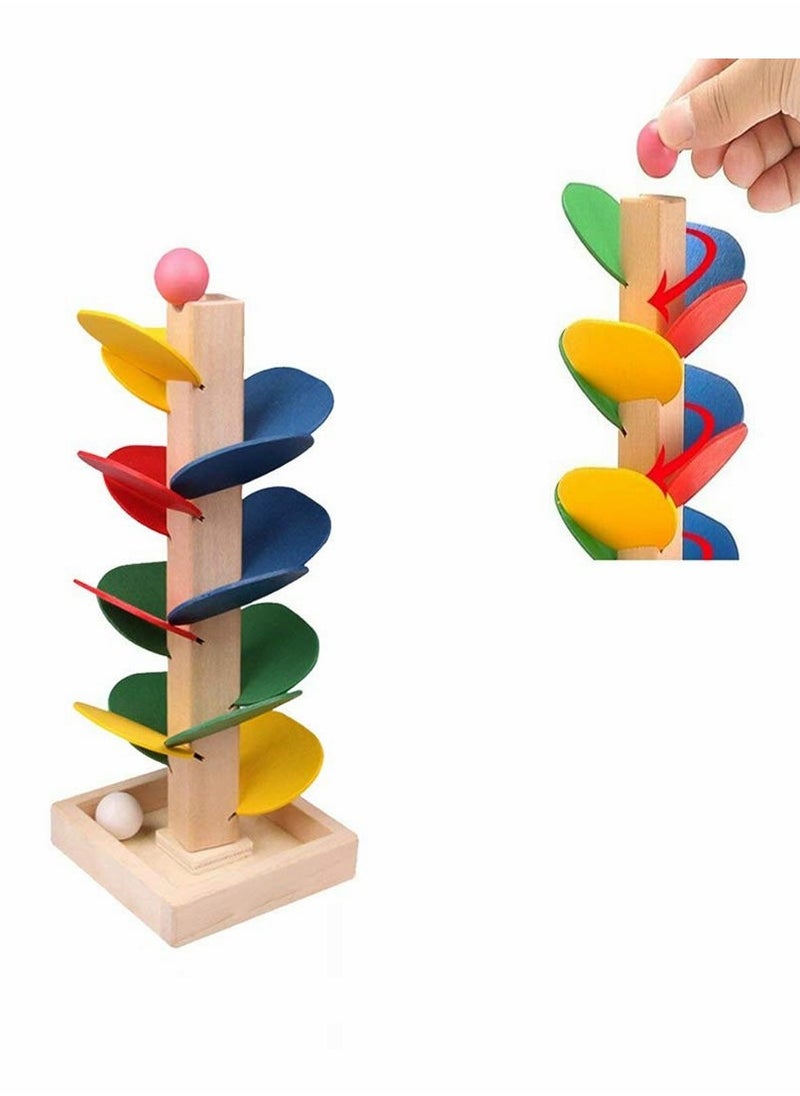 Marble Ball Run Track Game Toy Kit, Wooden Detachable Leaves Colorful Tree Kids Educational Blocks Stylish And Practical
