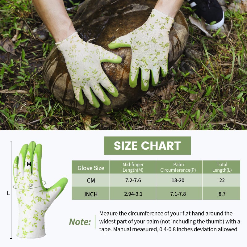 Pleneal Gardening Gloves for Women Men - 6 Pairs Breathable Garden Gloves with Grip, Printed Latex Coating Outdoor Working Gloves for Lawn Yard, Medium Size Fits Most - Image 3
