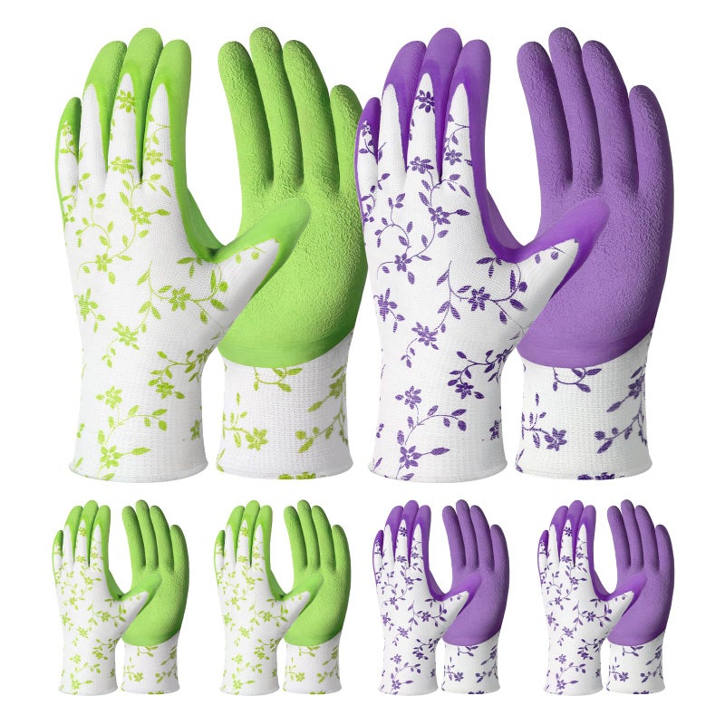 Pleneal Gardening Gloves for Women Men - 6 Pairs Breathable Garden Gloves with Grip, Printed Latex Coating Outdoor Working Gloves for Lawn Yard, Medium Size Fits Most - Image 1
