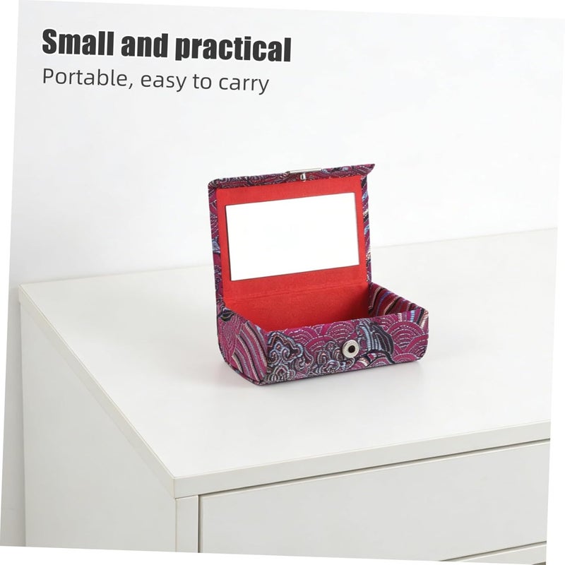 DOITOOL Portable Lipstick Organizer Case with Mirror – Hard Lip Balm Storage Box, Button Closure, Compact Makeup Travel Pouch for Women, Purple Embroidered Floral Pattern - Image 5