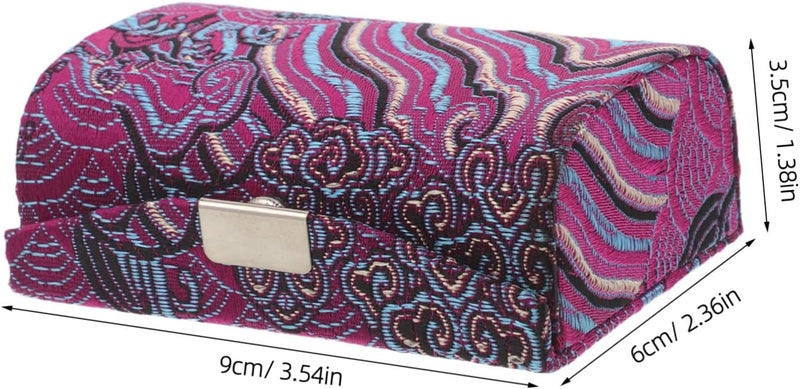 DOITOOL Portable Lipstick Organizer Case with Mirror – Hard Lip Balm Storage Box, Button Closure, Compact Makeup Travel Pouch for Women, Purple Embroidered Floral Pattern - Image 2