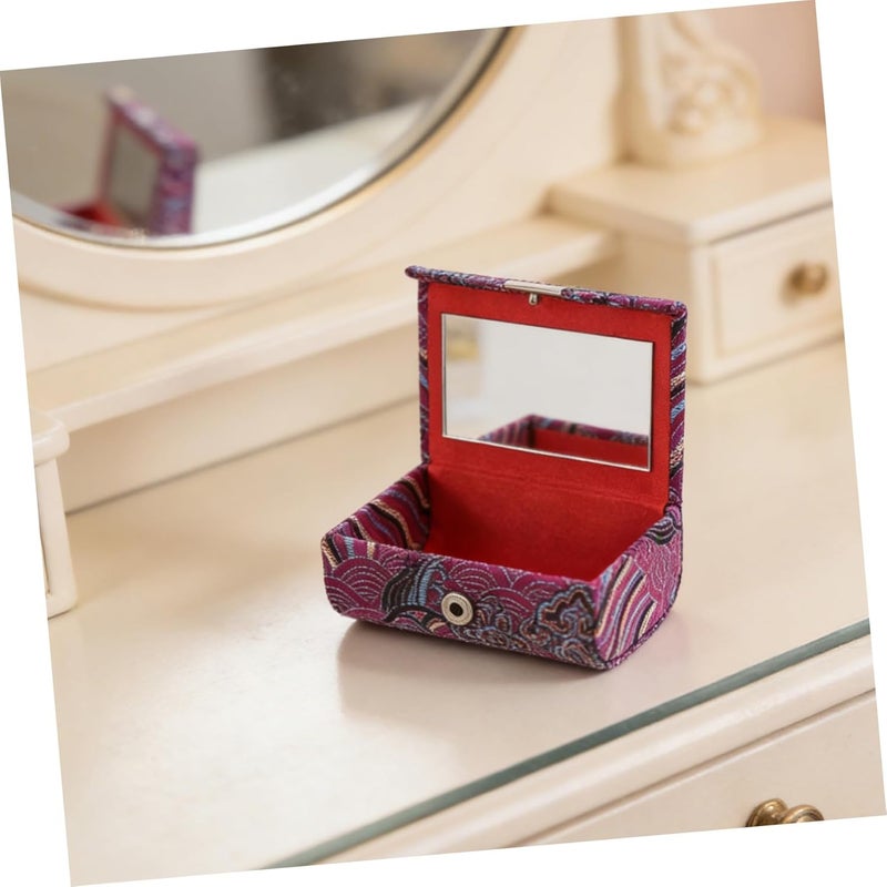 DOITOOL Portable Lipstick Organizer Case with Mirror – Hard Lip Balm Storage Box, Button Closure, Compact Makeup Travel Pouch for Women, Purple Embroidered Floral Pattern - Image 4