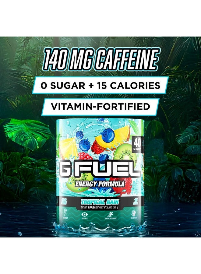 جي فيول مسحوق مشروب الطاقة G Fuel Tropical Rain، مزيج كافيين قبل التمرين للألعاب، خالٍ من السكر، تركيز أمينو، فيتامينات ومضادات أكسدة، 9.8 أونصة (مزيج فواكه، 40 حصة) - Image 2