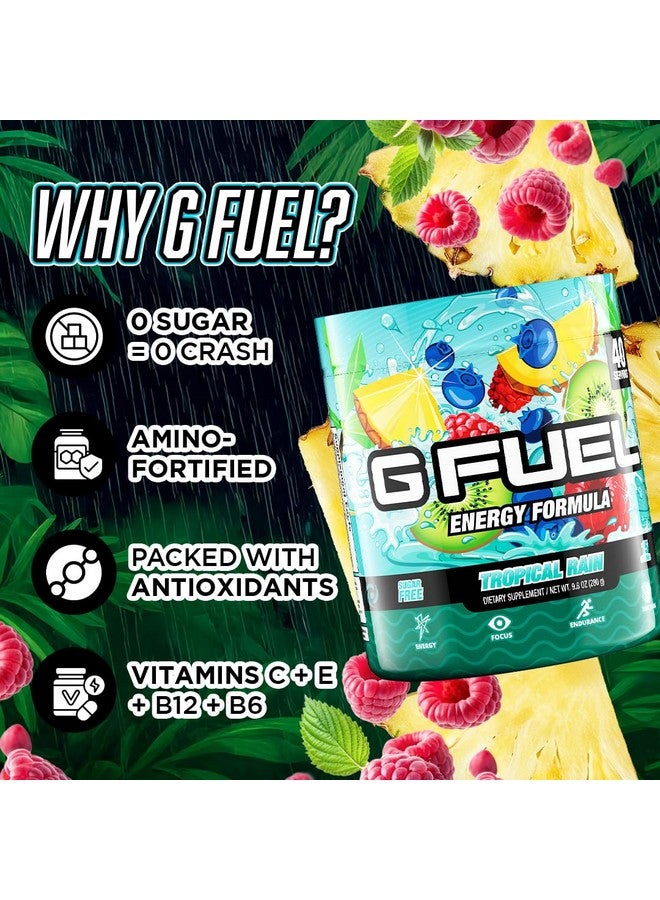 جي فيول مسحوق مشروب الطاقة G Fuel Tropical Rain، مزيج كافيين قبل التمرين للألعاب، خالٍ من السكر، تركيز أمينو، فيتامينات ومضادات أكسدة، 9.8 أونصة (مزيج فواكه، 40 حصة) - Image 5