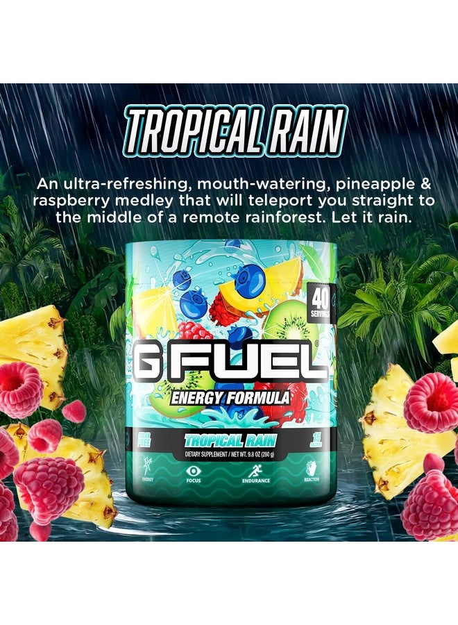 جي فيول مسحوق مشروب الطاقة G Fuel Tropical Rain، مزيج كافيين قبل التمرين للألعاب، خالٍ من السكر، تركيز أمينو، فيتامينات ومضادات أكسدة، 9.8 أونصة (مزيج فواكه، 40 حصة) - Image 4