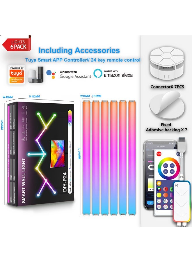 Bukela WiFi Smart RGB LED Wall Lights, Music Sync Voice Control DIY Light Bars with 16M+ Color & 40 + Scenes, Dimmable Home Decor LED Bar for Gaming Room TV Bedroom(6 pcs） - Image 1