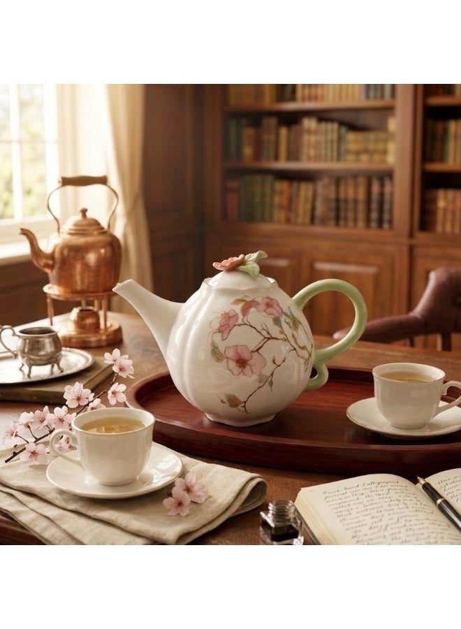 AKDC Angela 800ml Floral Grace Ceramic Coffee Pot White - Image 2