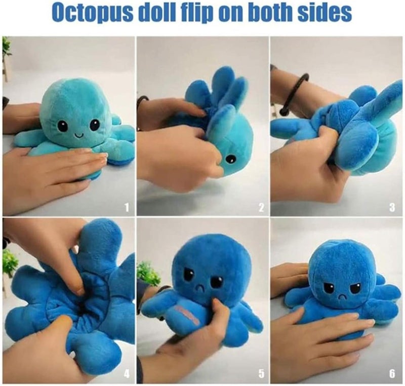 Playmate Fast & slow shipment compatible Double-Sided Flip Octopus Doll Soft Reversible Stuffed Animal Plush Toys (Dark Blue-Light Blue) Varied global sizing picks - Image 3