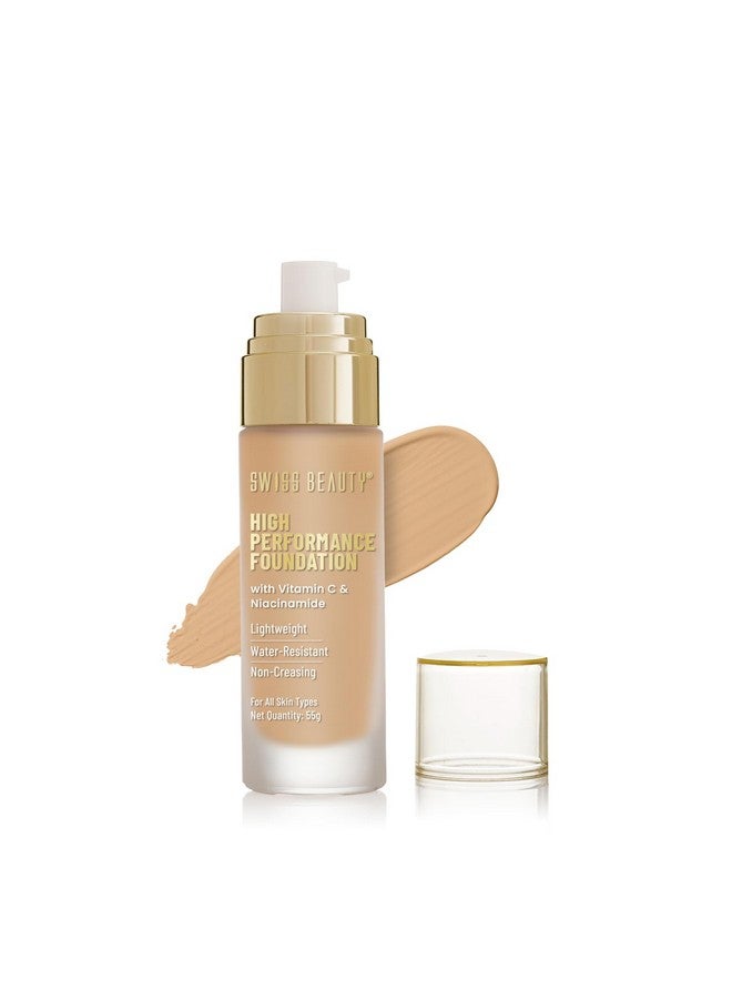 Swiss Beauty Swiss Beauty High Performance Foundation | Water-Resistant | Medium to Buildable Coverage | Lightweight | Easy to Blend | With Vitamin C & Niacinamide | Natural Buff, 55g - Image 1