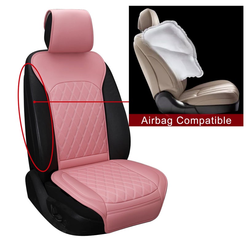 Sanwom Front Car Seat Covers - Leather Seat Covers with Storage Pocket and Two Belt Pads, Anti-Slip Waterproof Universal Seat Covers for Cars Fit Cars Trucks SUV(Pink,2 Pack) - Image 4