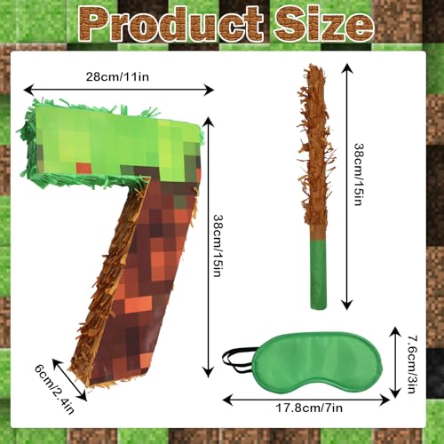 WUEURU Number 7 Pixel PinataBirthday Pinata withwith BlindfoldConfetti and Bat Stick for Groovy Hippie Theme Birthday Party Game Decorations Photo Props Wedding Christmas Party Supplies - Image 5