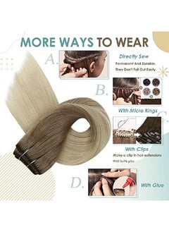 Full Shine Brown To Blonde Hair Extensions 18 Inch Sew In Human Hair Extensions Ash Brown Ombre 60 Platinum Blonde Weft Hair Extensions 100 Grams Weave In Extensions Blonde Bundles  - Image 4