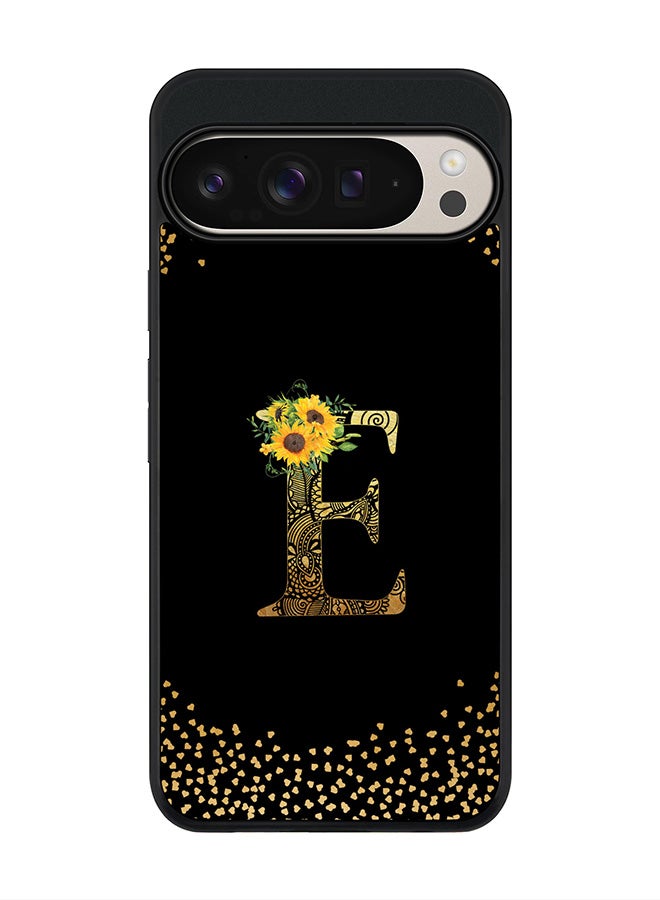 Stylizedd For Google Pixel 9 Pro XL Case,Slim fit Camera Protection, Shockproof Thin Phone cover - Custom Floral Monogram - E ( Black ) - Image 1