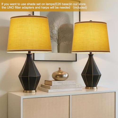 Luvkczc Lamp Shades Set of 2, Drum Lampshades, Lampshade 10 Inches Height, Lampshades for Table Lamp, Floor Lamp, Pendant Light, Yellow & White, Lamp Shade Harp Holder Included - Image 2