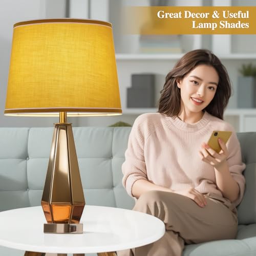 Luvkczc Lamp Shades Set of 2, Drum Lampshades, Lampshade 10 Inches Height, Lampshades for Table Lamp, Floor Lamp, Pendant Light, Yellow & White, Lamp Shade Harp Holder Included - Image 5