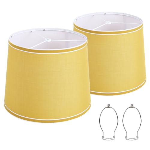Luvkczc Lamp Shades Set of 2, Drum Lampshades, Lampshade 10 Inches Height, Lampshades for Table Lamp, Floor Lamp, Pendant Light, Yellow & White, Lamp Shade Harp Holder Included - Image 1