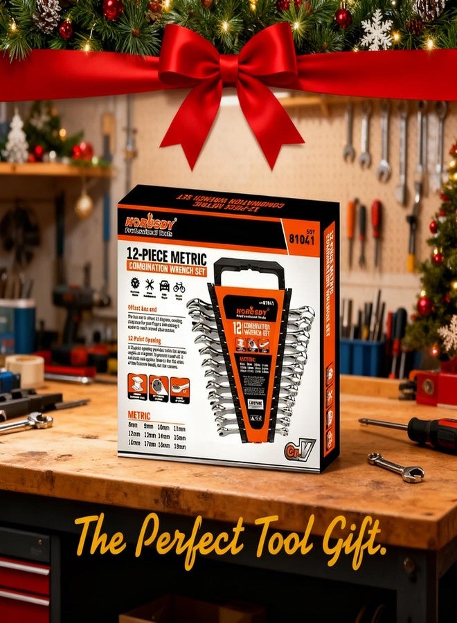 هورسدي طقم مفاتيح مترية من هوروسدي، ١٢ قطعة | طقم مفاتيح ربط مع منظم | ١٢ رأسًا | ٨ مم - ١٩ مم | فولاذ كروم فاناديوم - Image 2