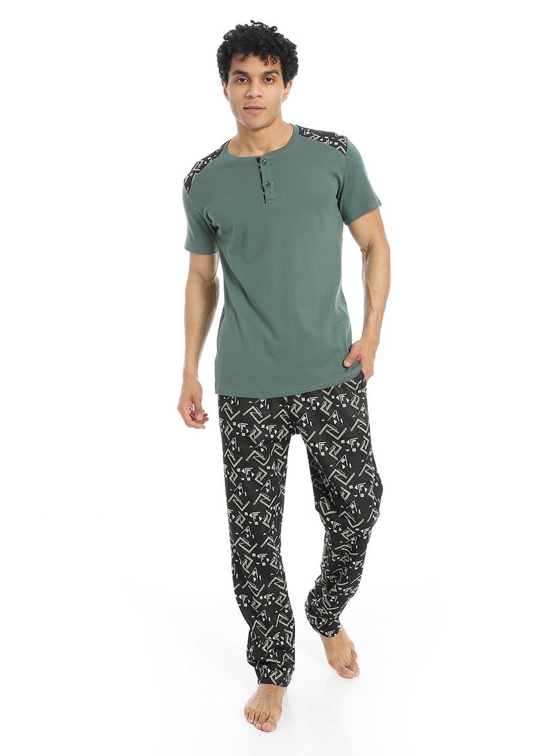 Caesar Men's 2-piece cotton half-sleeve pajamas - Image 1